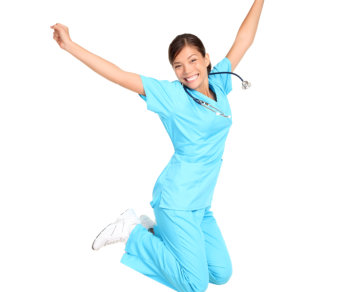 Nurse woman excited, happy and jumping